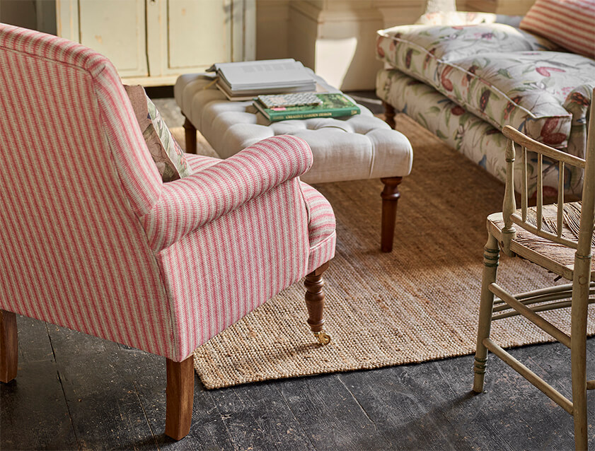 Snape chair in Spill Resistant Stockport Stripe Rose